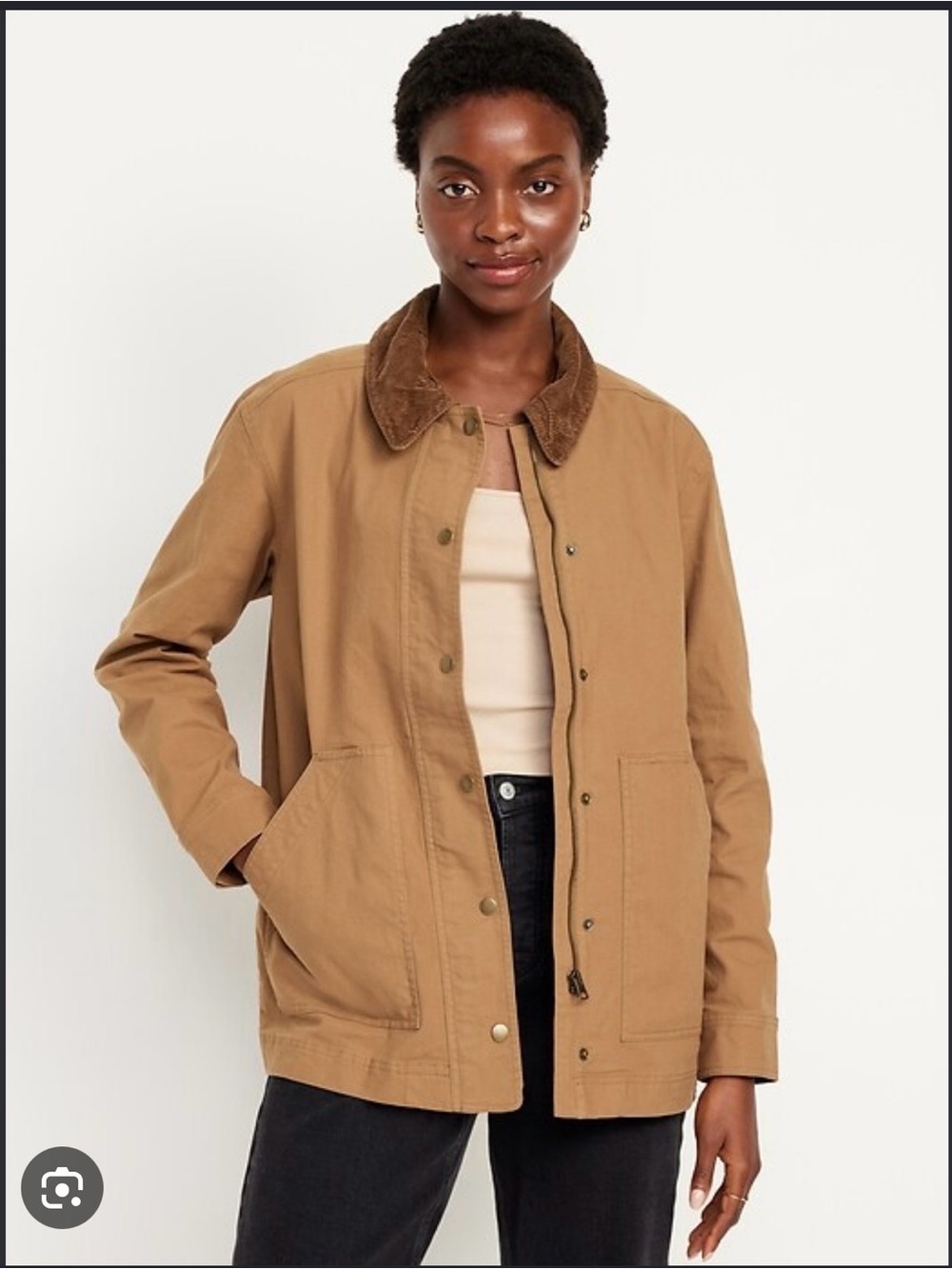 Old Navy Tan Utility Jacket with Brown Corduroy Collar